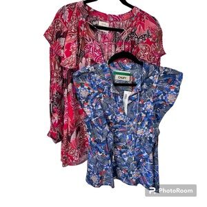 Chufy Bundle 2 Tops Long Sleeve and Sleeveless Red Blue Metallic Ruffle Size XS